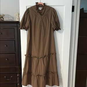 Pomander Place Green Maxi Sundress with Puff Sleeves and Collar